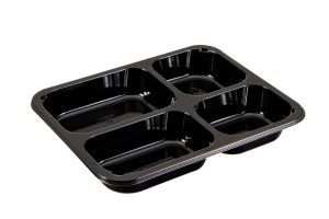 This is a tray which is made out of APET material. It is made for cold foods and snacks.